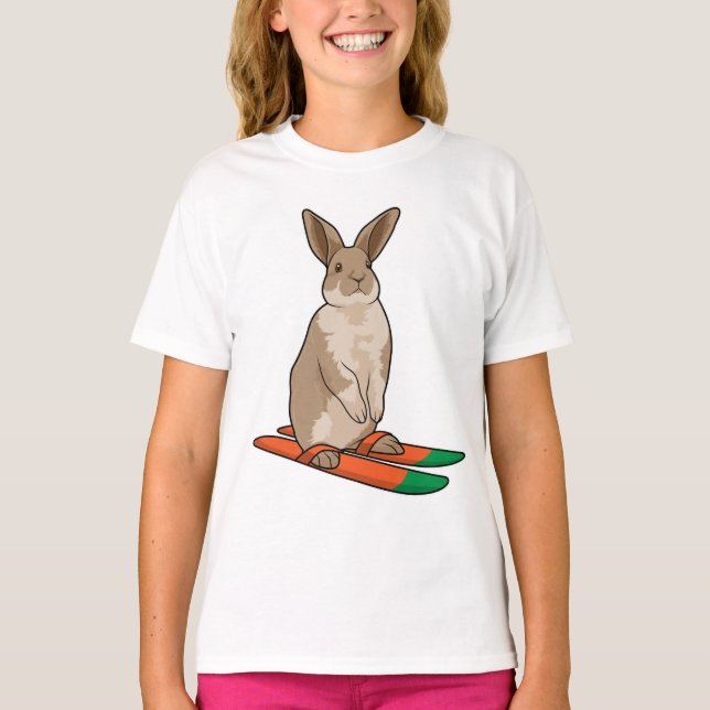 Kanin som Skier med Ski T Shirt (Framsida)