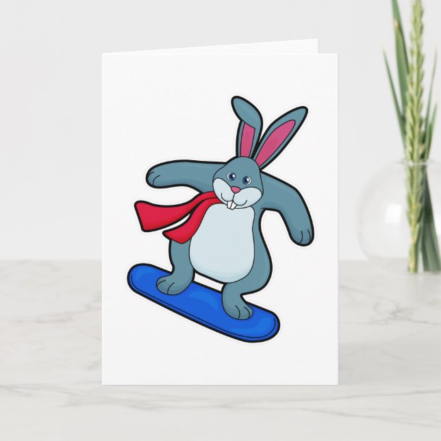 Kanin som snowboardåkare med snowboard och halsduk kort (Framsida)
