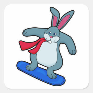 Kanin som Snowboarder med snöpapp och Scarf Fyrkantigt Klistermärke