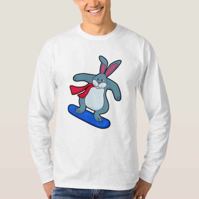 Kanin som Snowboarder med snöpapp och Scarf T Shirt (Framsida)