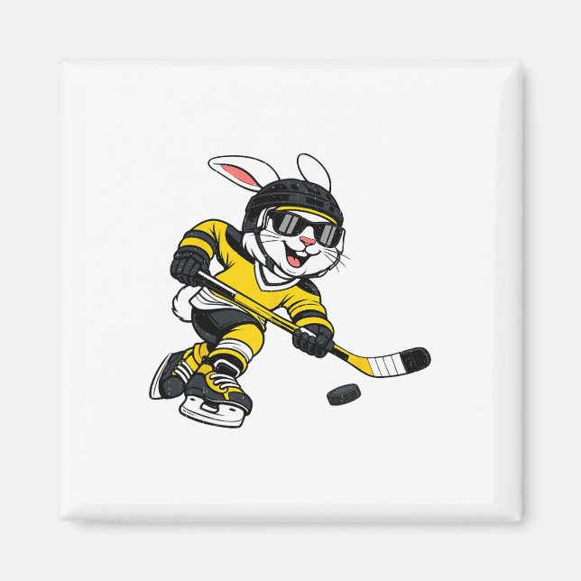 Kanin som spelar ishockey påsk sport män magnet (Framsidan)