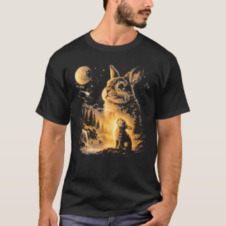 Kanin som ylar mot månen vintage 90-tal djur t shirt