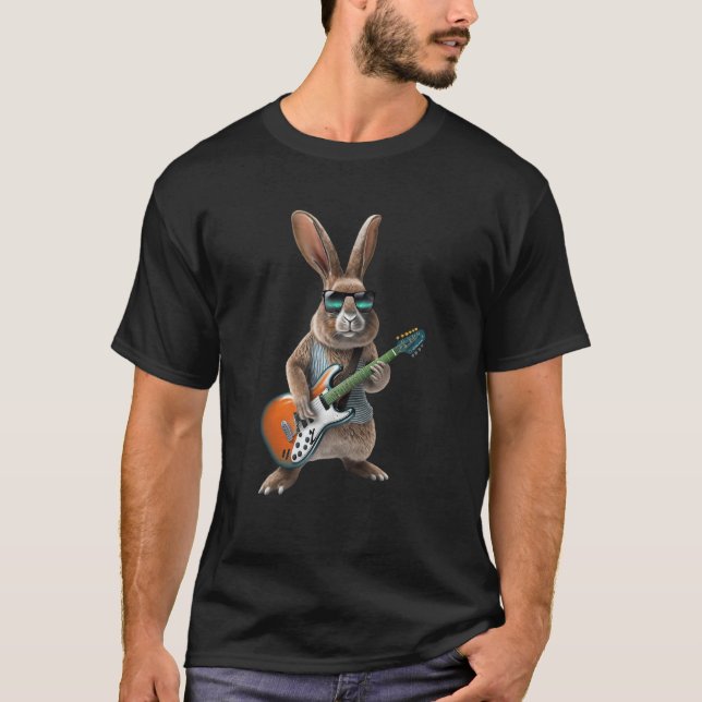 Kanin Spelar Electric Guitar - Animal Rabbit Lov T Shirt (Framsida)