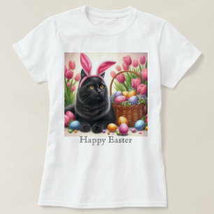 Kanin Svart Katt Glad Påsk Rosa T-Shirt
