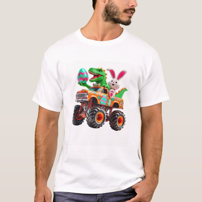 Kanin T-Rex Påsk Monster Truck Dino Rolig Pojkar K T Shirt (Framsida)