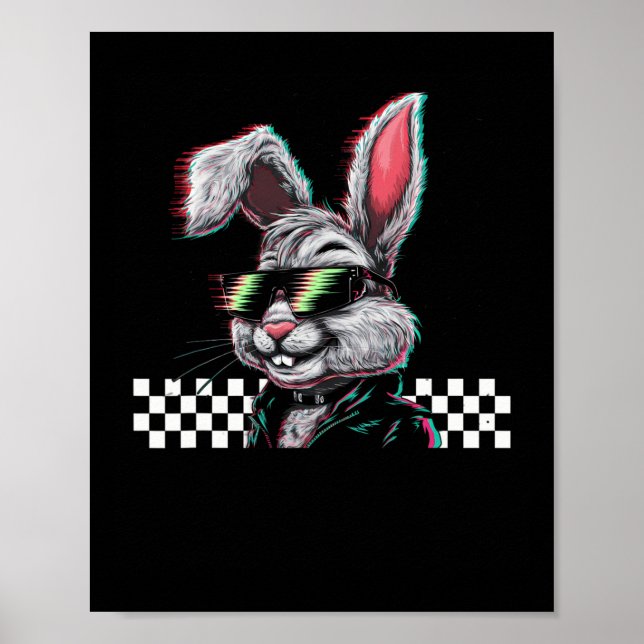 Kanin Trippy Vaporwave Påsk Techno Rave Edm Musik Poster (Framsidan)