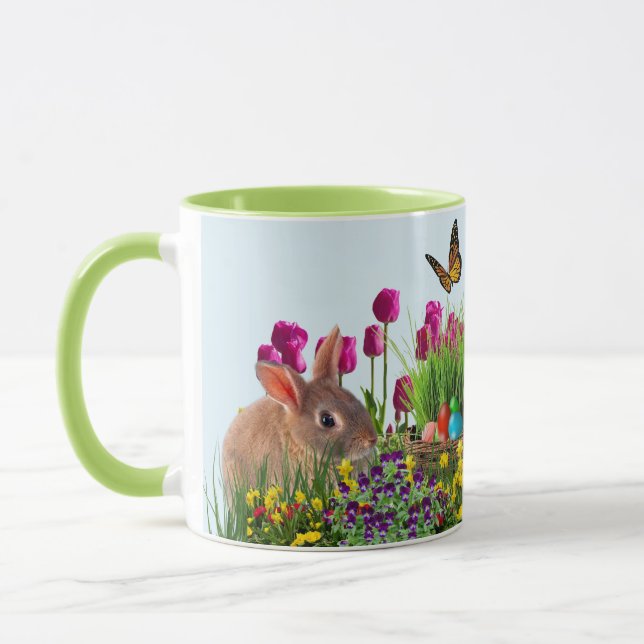 Kanin Tulpan Blommor  Påsk Kaffe Mugg (Vänster)