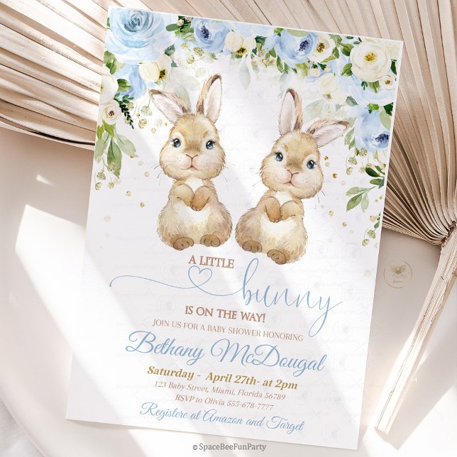 Kanin tvillingar baby shower inbjudningar (Bunny twins baby shower ,bunny baby shower invitation,baby shower bunny,some bunny invite, easter sp)