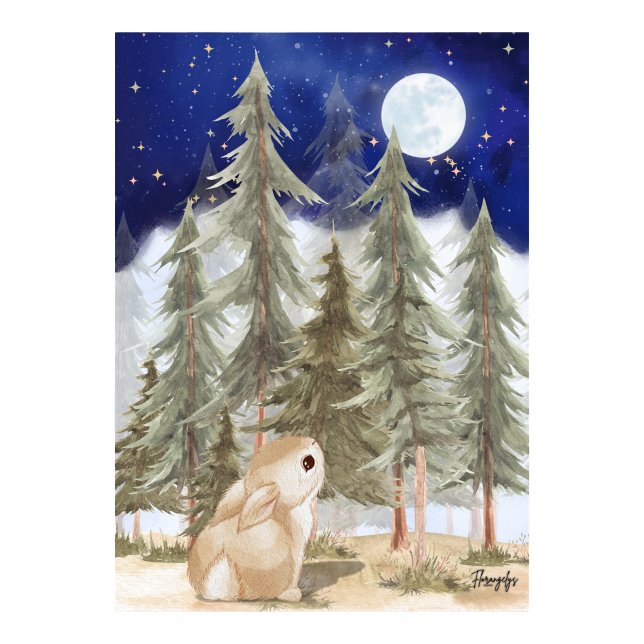 Kanin väggkonst Poster  Stjärnkväll (Bunny Wall art Poster Starry Night)