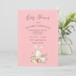 Kanin Vattenfärg Blommig Rosa Flickbarns Baby Show Inbjudningar