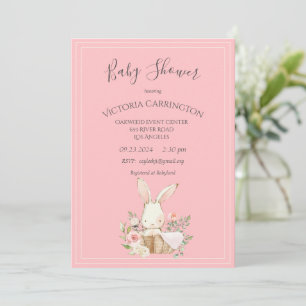 Kanin Vattenfärg Blommig Rosa Flickbarns Baby Show Inbjudningar