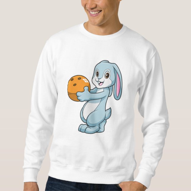 Kanin vid Bowling med Bowling ball Lång Ärmad Tröja (Framsida)