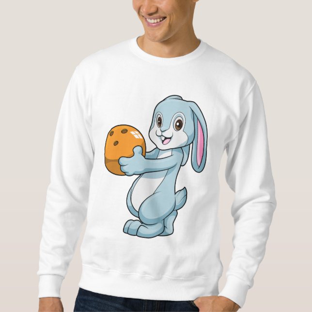 Kanin vid Bowling med Bowling ball Lång Ärmad Tröja (Framsida)