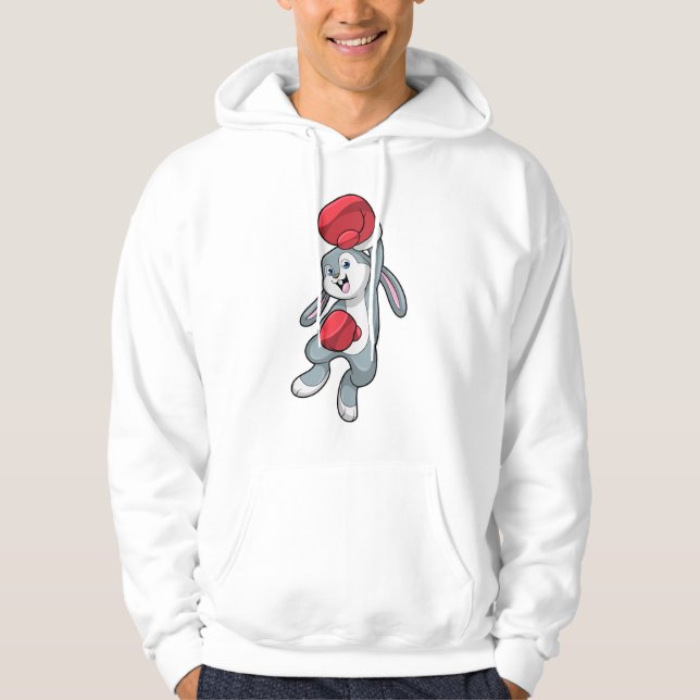 Kanin vid Boxing med Boxing handskar Hoodie (Framsida)