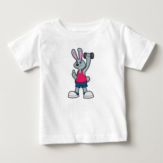 Kanin vid Fitness med Dumbbell T Shirt (Framsida)