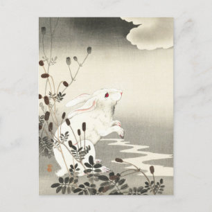 Kanin vid Full Moon Painting av Ohara Koson Vykort