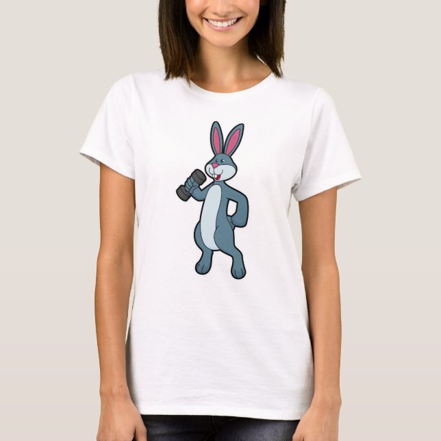 Kanin vid styrkeutbildning med Dumbbell T Shirt (Framsida)