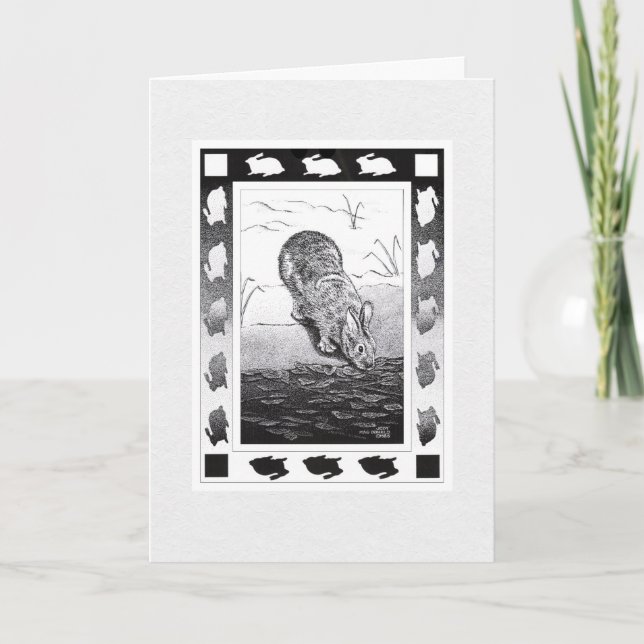 Kanin vid vatten Glad jul Faltad  Holiday Bil Helgkort (Framsida)