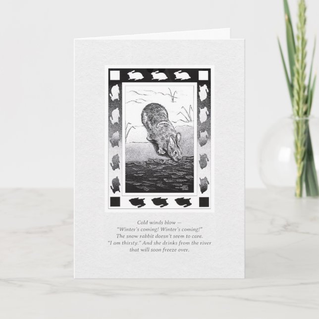 Kanin vid Vatten: "Vintern kommer!" Viktad Helgdag Helgkort (Framsida)