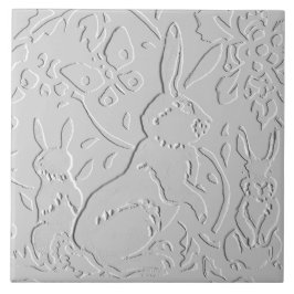 Kanin White Grått Black Embossed Woodland Animal Kakelplatta