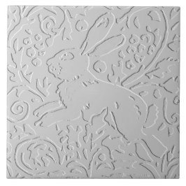 Kanin White Grått Black Embossed Woodland Animal Kakelplatta