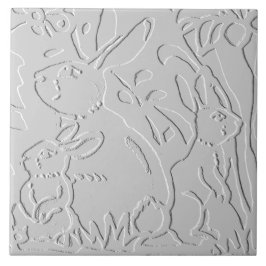 Kanin White Grått Embossed Blommigt Woodland Anima Kakelplatta