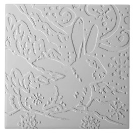 Kanin White Grått Embossed Woodland Snö Winter Kakelplatta