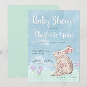 Kanin Woodland Watercolor Unisex Baby Shower Inbjudningar