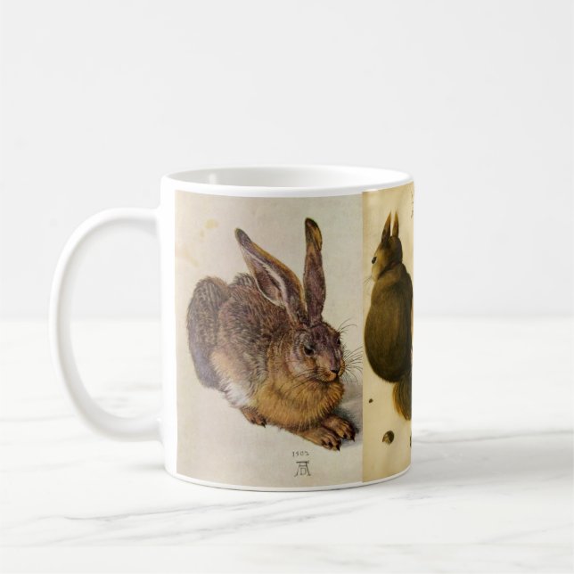 Kanin ( Young Hare ), ekorrar och Uggla Kaffemugg (Vänster)