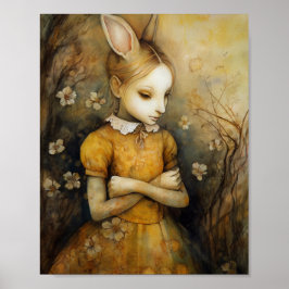 Kaninbarn i en Gult Blommigt Dress Poster