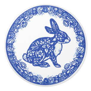 Kaninblått och vitt design Högerna Cute Bunny An Knopp