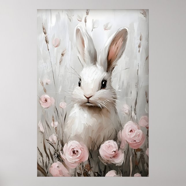 Kaninblomma Porträtt Tryck, Vintage Farmhouse Poster (Framsidan)