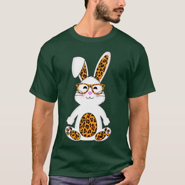 Kaninbunny med sunglass Leopard Cute Påsk T Shirt (Framsida)