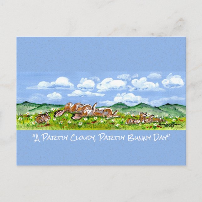 Kaninbunny Watching Clouds Roligt Vattenfärg Art P Vykort (Framsida)