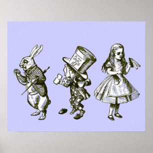 Kaninen, Hatter & Alice i blåfärgtoner Poster