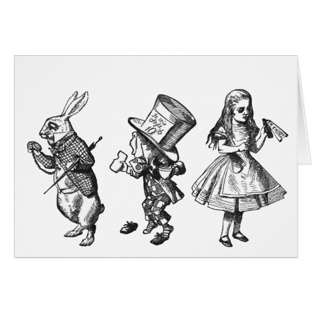 Kaninen, hatteren & Alice från underland Hälsningskort (Framsidan Horizontal)