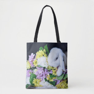 KANINEN MED BLOMMATOTO HÄNGER LÖS TYGKASSE