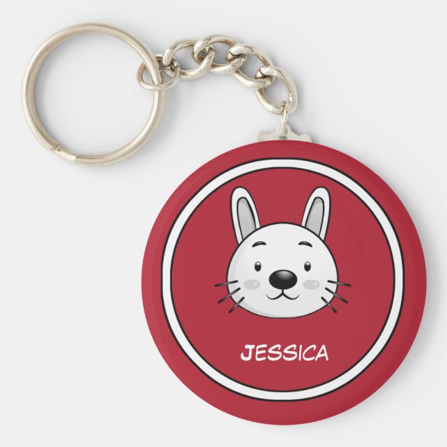 Kaninens år. Cute Bunny | Anpassat namn Nyckelring (Framsidan)