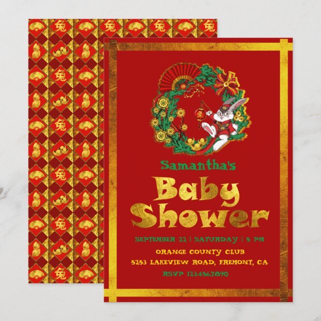 Kaninens nya kinesiska år inbjudningar (Fram/baksida)