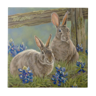 Kaniner & Bluebonnets Kakelplatta