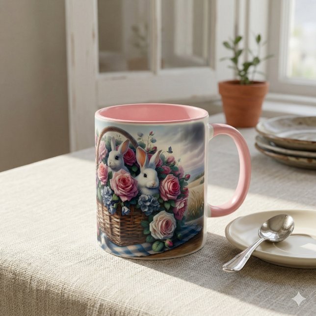 Kaniner boende bland stugans rosor mugg (Bunnies Nestled Among Cottage Roses Mug)