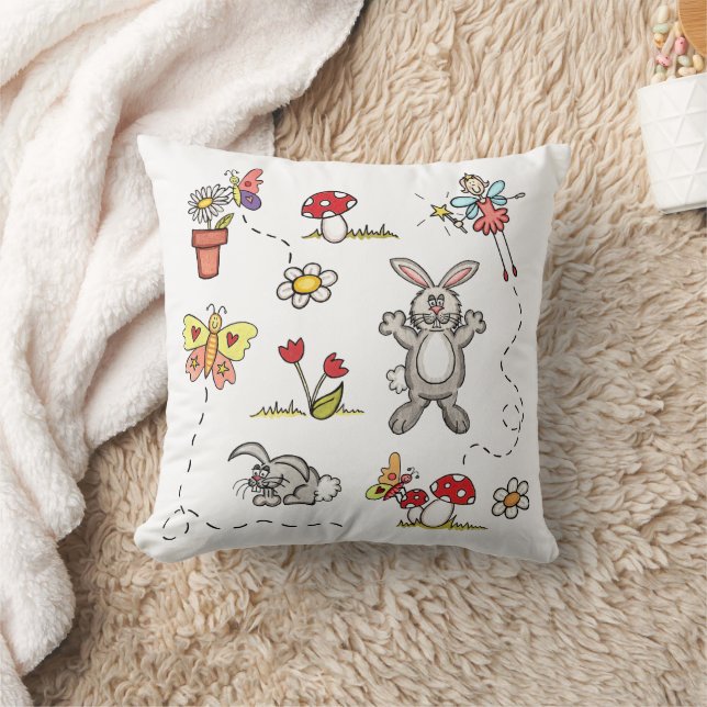 Kaniner, Fjärilar, Blommor & Älvor  Kudde (Filt)