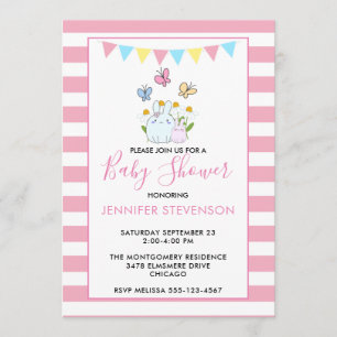 Kaniner, fjärilar & tusenskönor Baby Shower Inbjudningar