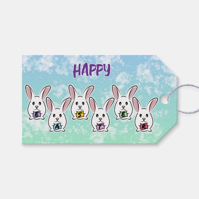 Kaniner från ägg Shaped Påsk Presentetikett (Framsidan (Horisontell))