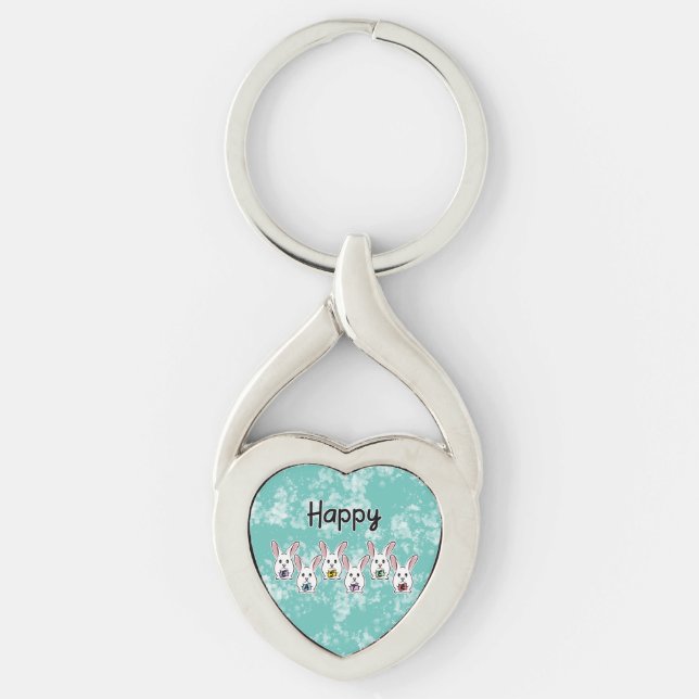 Kaniner från ägg Shaped Påsk Twisted Heart Silverfärgad Nyckelring (Framsidan)