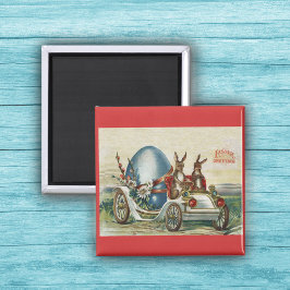 Kaniner från påsk i Antique Car Big Blue Egg Magnet