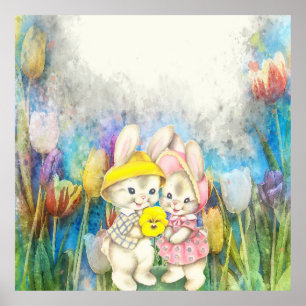 Kaniner i Blommor Poster
