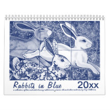 Kaniner i Blue Rabbit Bunny Tile Original Art