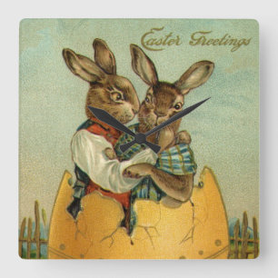 Kaniner i ett guldägg, Vintage Victorian påsk  Fyrkantig Klocka