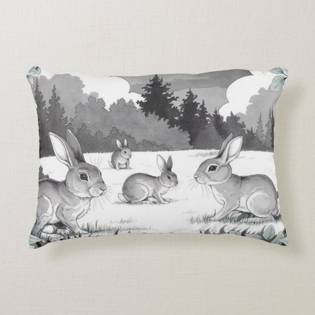 Kaniner i Forest Clearing Accent Pillow Prydnadskudde (Framsidan)